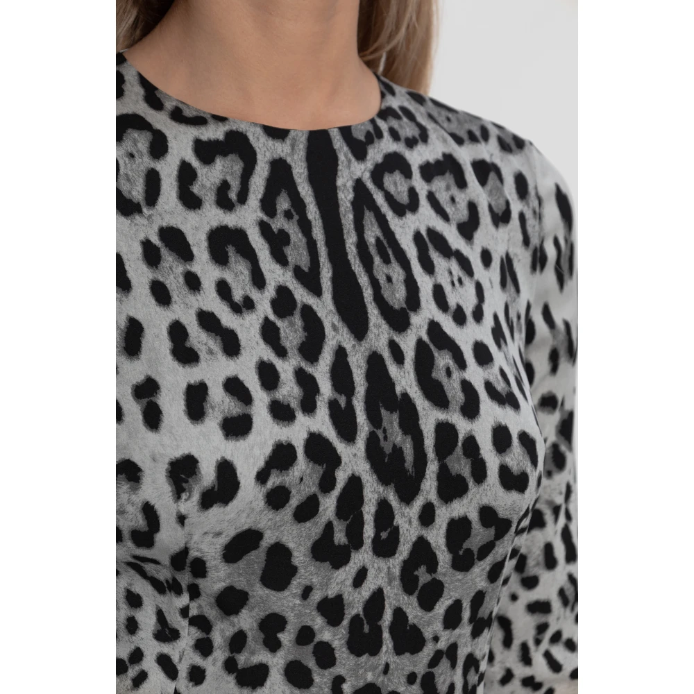 Dolce & Gabbana Zijden jurk met dierenprint Gray Dames
