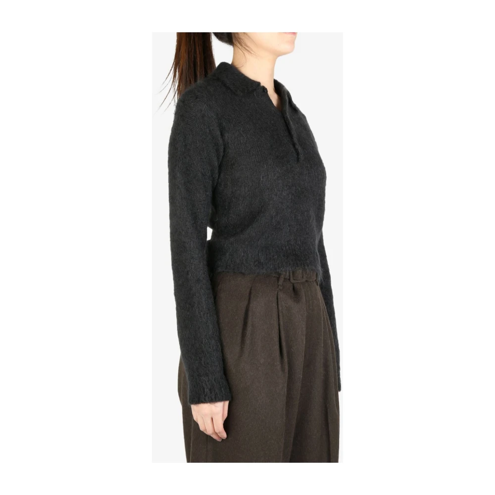 Auralee Geborsteld Effect Poloshirt Zwart Black Dames