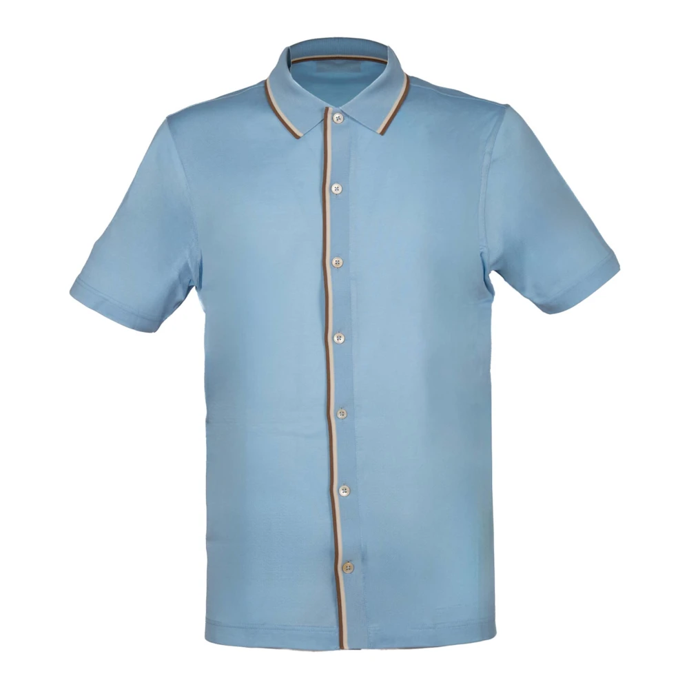 Gran Sasso Celeste Bowling Shirt met Beige en Bruin Contrast Blue Heren