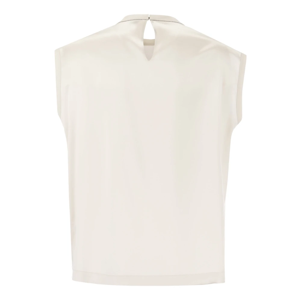 BRUNELLO CUCINELLI Zijden T-shirt met Monili-details White Dames