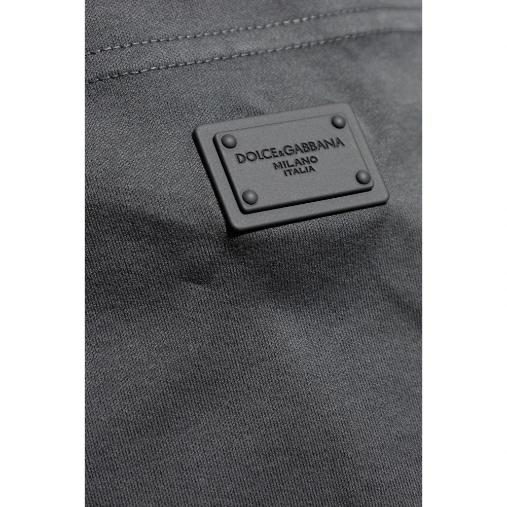 Dolce & Gabbana Katoenen shorts met logoplaatje Gray Heren