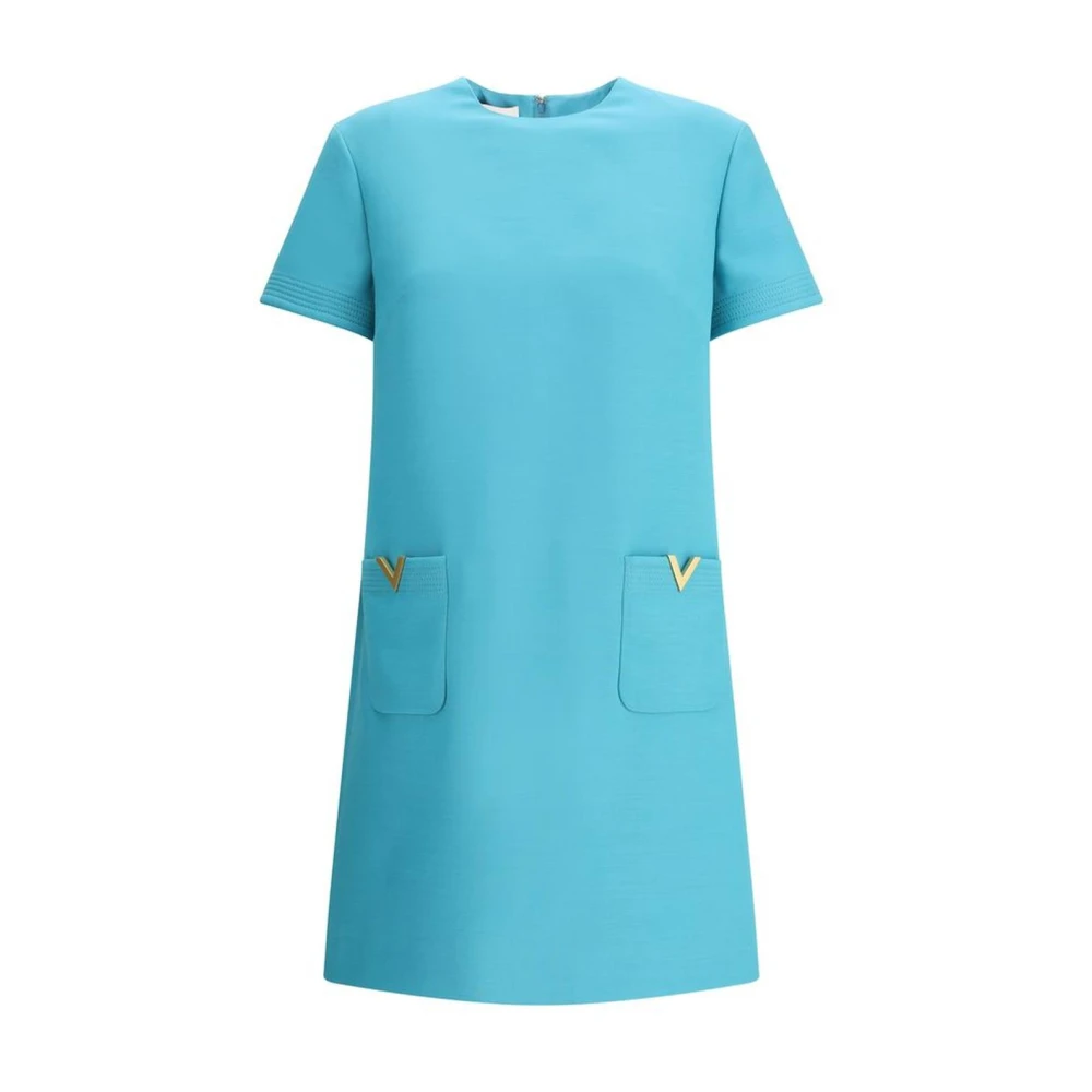 Valentino Turquoise Jurk met Korte Mouwen en Zakken Blue Dames