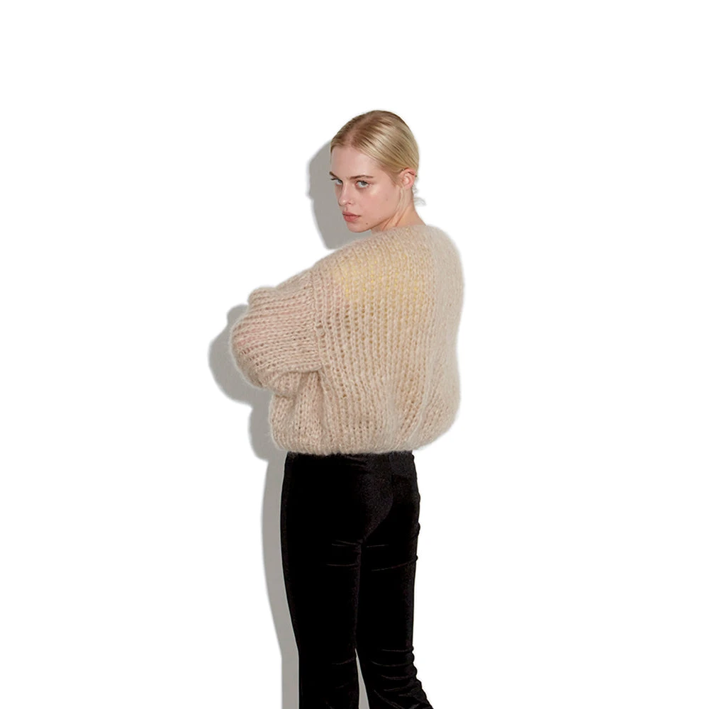Maiami Fluffy Mohair Bomber Cardigan Beige Dames