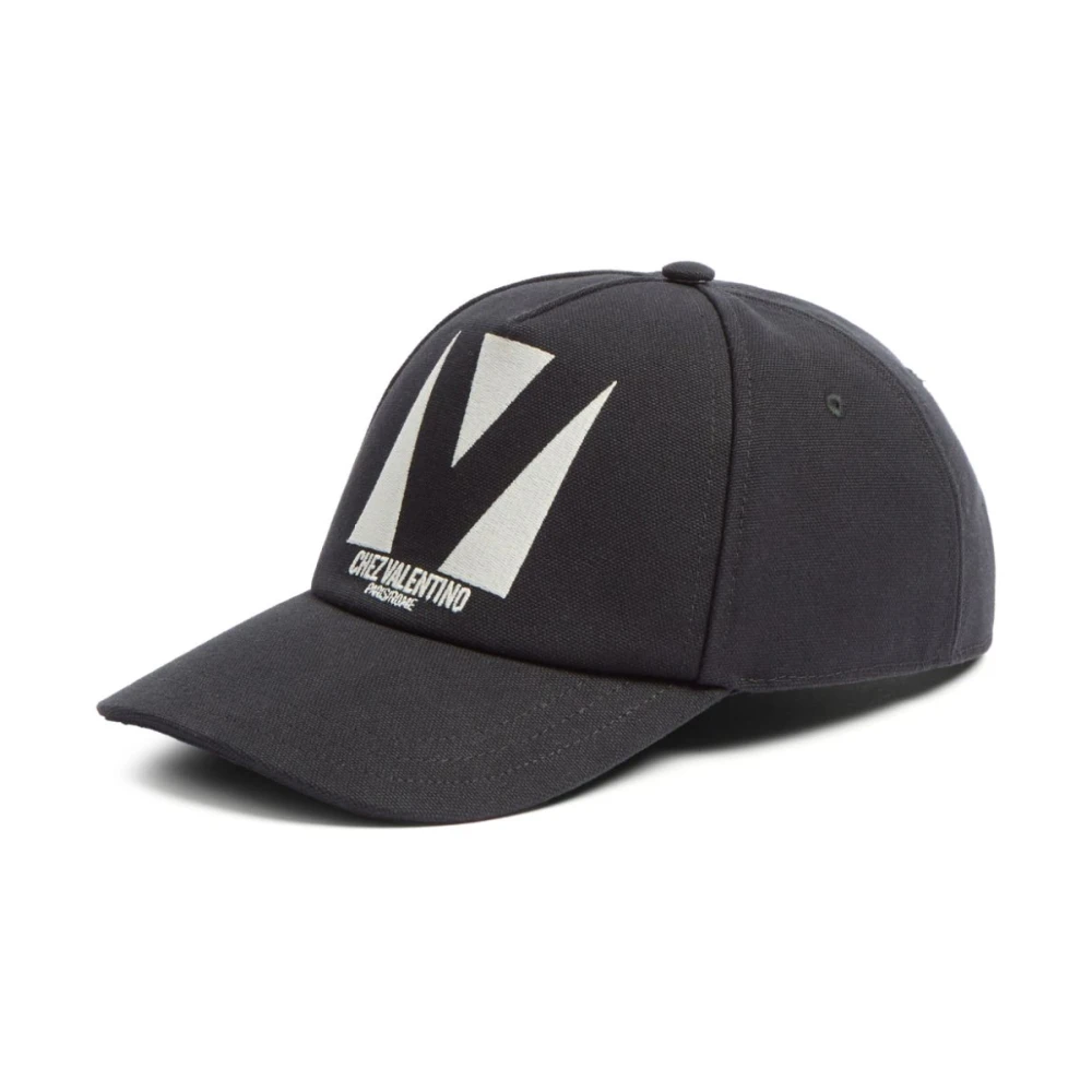 Valentino Garavani Zwarte Geborduurde Logo Katoenen Hoed Black Heren