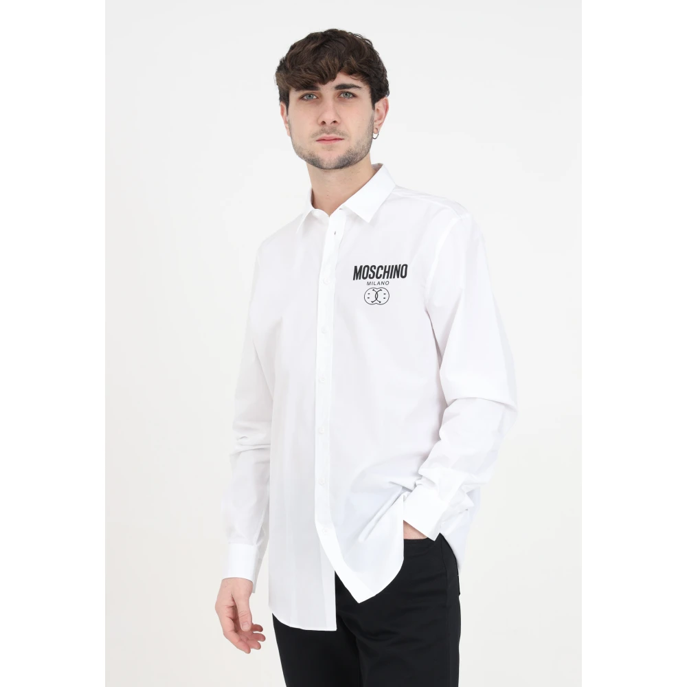 Moschino Witte Shirt met Zwart Logo White Heren