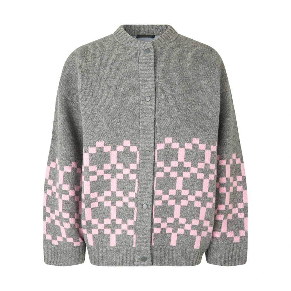 Stine Goya Gray Cozy Knit Cardigan With Padded Comfort - Female - Cardigans - Xs - Knitwear