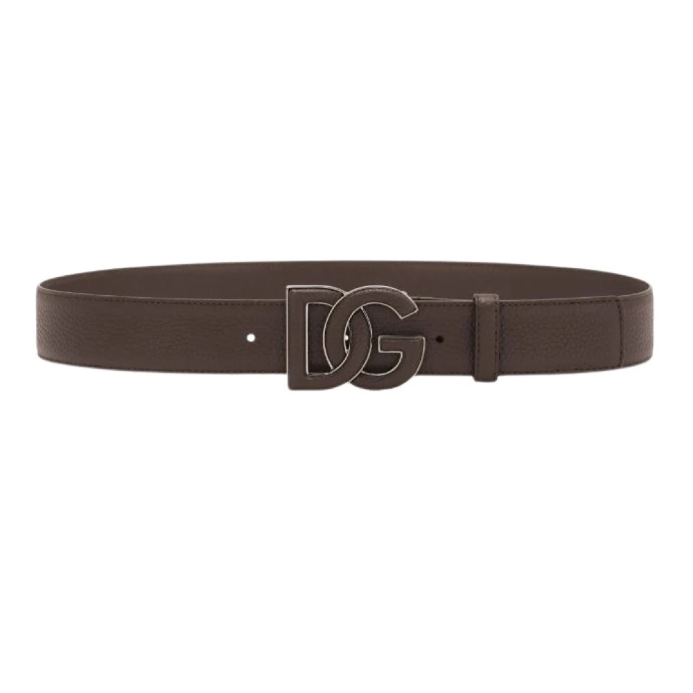 Dolce & Gabbana Leren Riem met Logo-Gesp en Korrelige Textuur Brown Heren