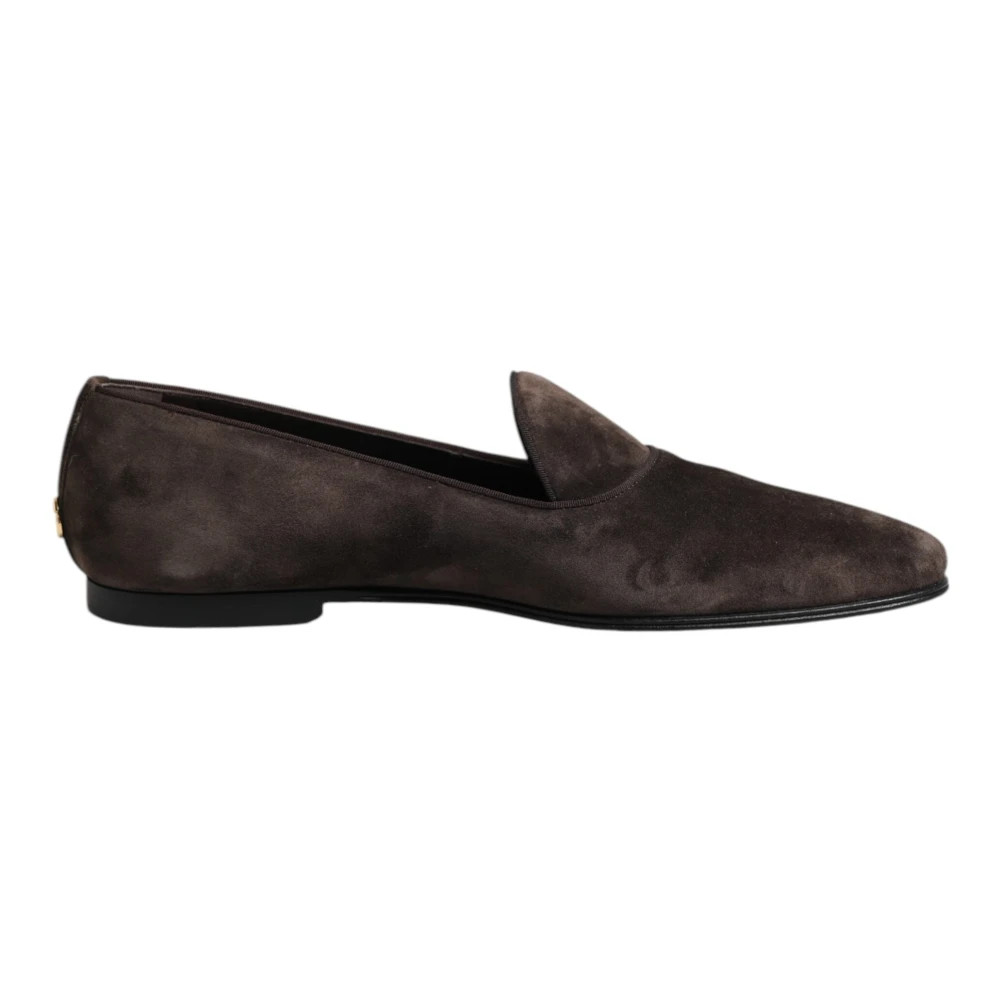 Dolce & Gabbana Men's Brown Loafers, 6 Uk, Velvet Leather Slip On Loafers