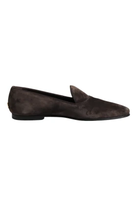 Brun Sammet Läder Slip On Loafers
