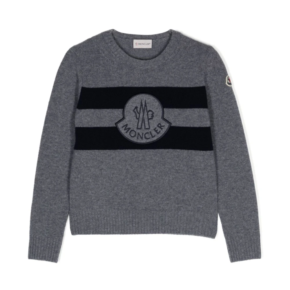 Moncler Boys Gray Knitwear, Male,, Grey Crew Neck Jumper Size 8 Y Kids
