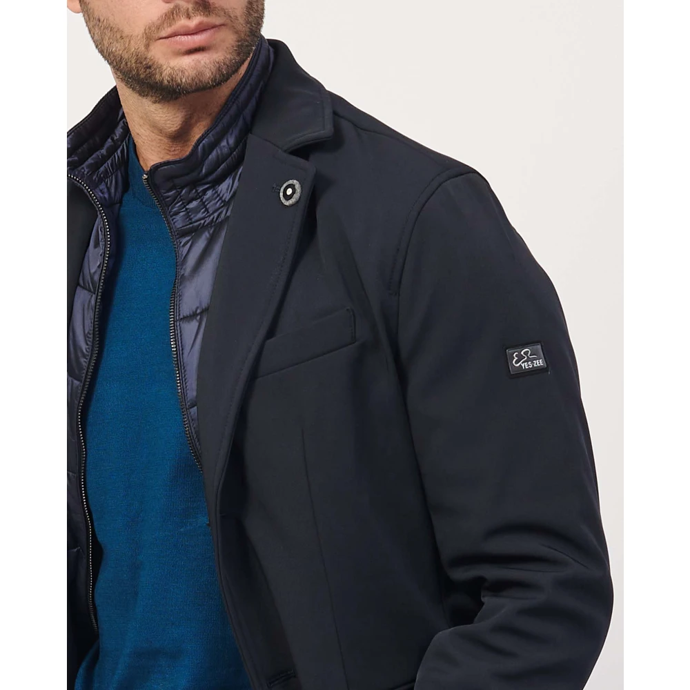 YES ZEE Elegante Blauwe Jas met Gewatteerd Binnenvest Blue Heren