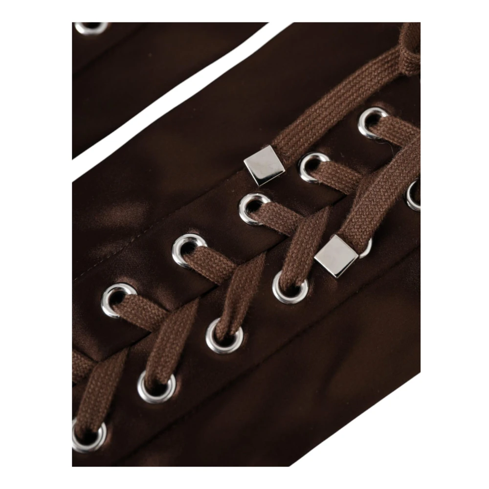 Dolce & Gabbana Bruine Lace-Up Satijnen Handschoenen Brown Dames