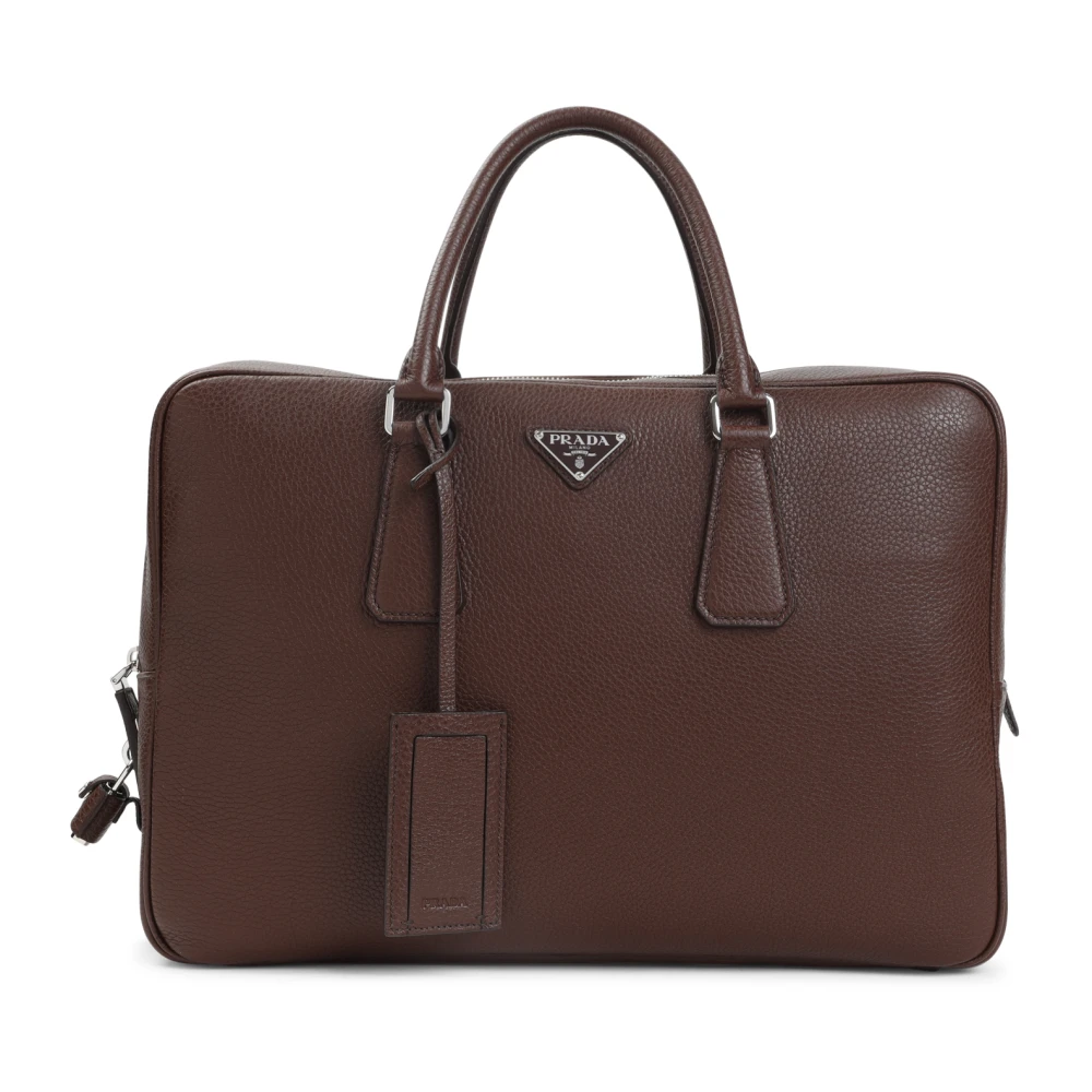 Prada , Laptop Bags & Cases, Male, Brown, One Size, Brown Leather Tote Bag