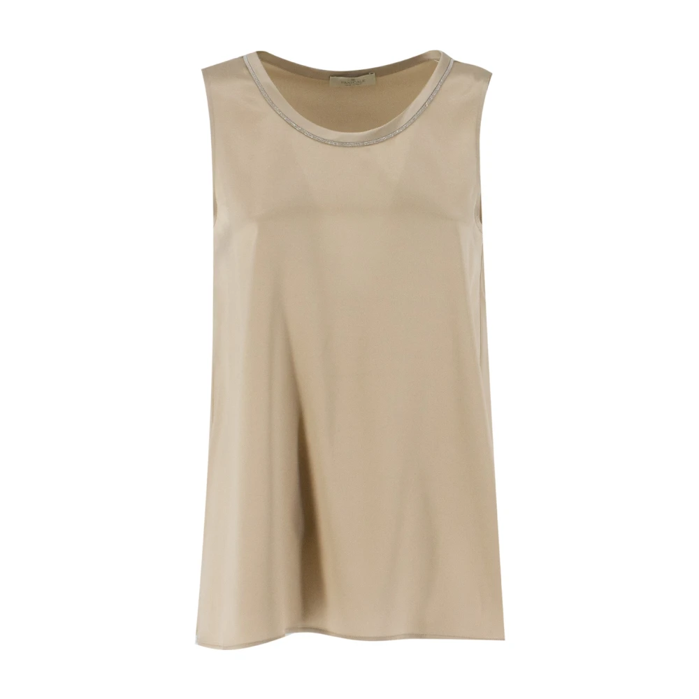 Panicale Zijden Crew Neck Top met Luminous Details Beige Dames
