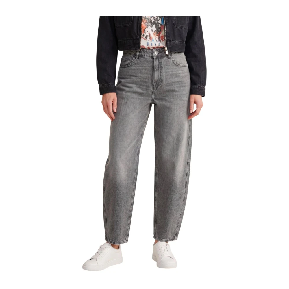 Jacqueline De Yong Women's Gray Cotton Jeans With Zip And Button Fastening