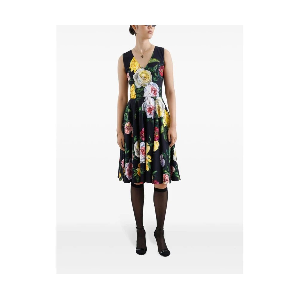 Dolce & Gabbana Bloemenprint V-hals Mouwloze Jurk Multicolor Dames