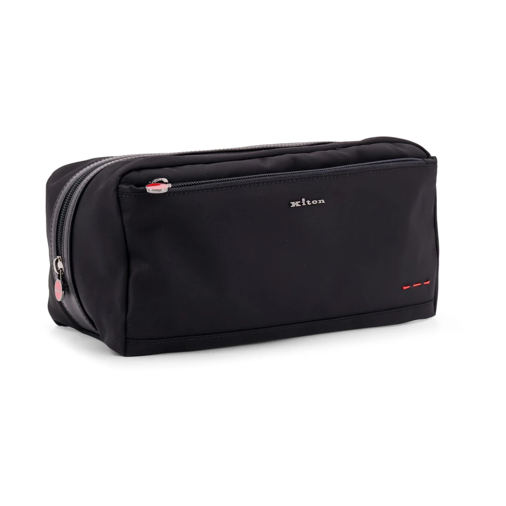 Kiton Nylon Beauty Case met leren detail Black Heren
