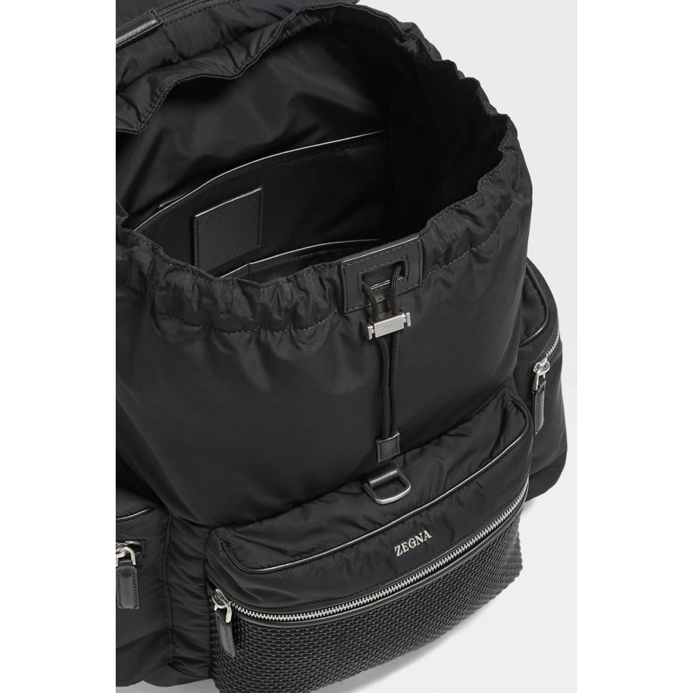 Ermenegildo Zegna Zwarte Speciale Leren Rugzak Black Unisex