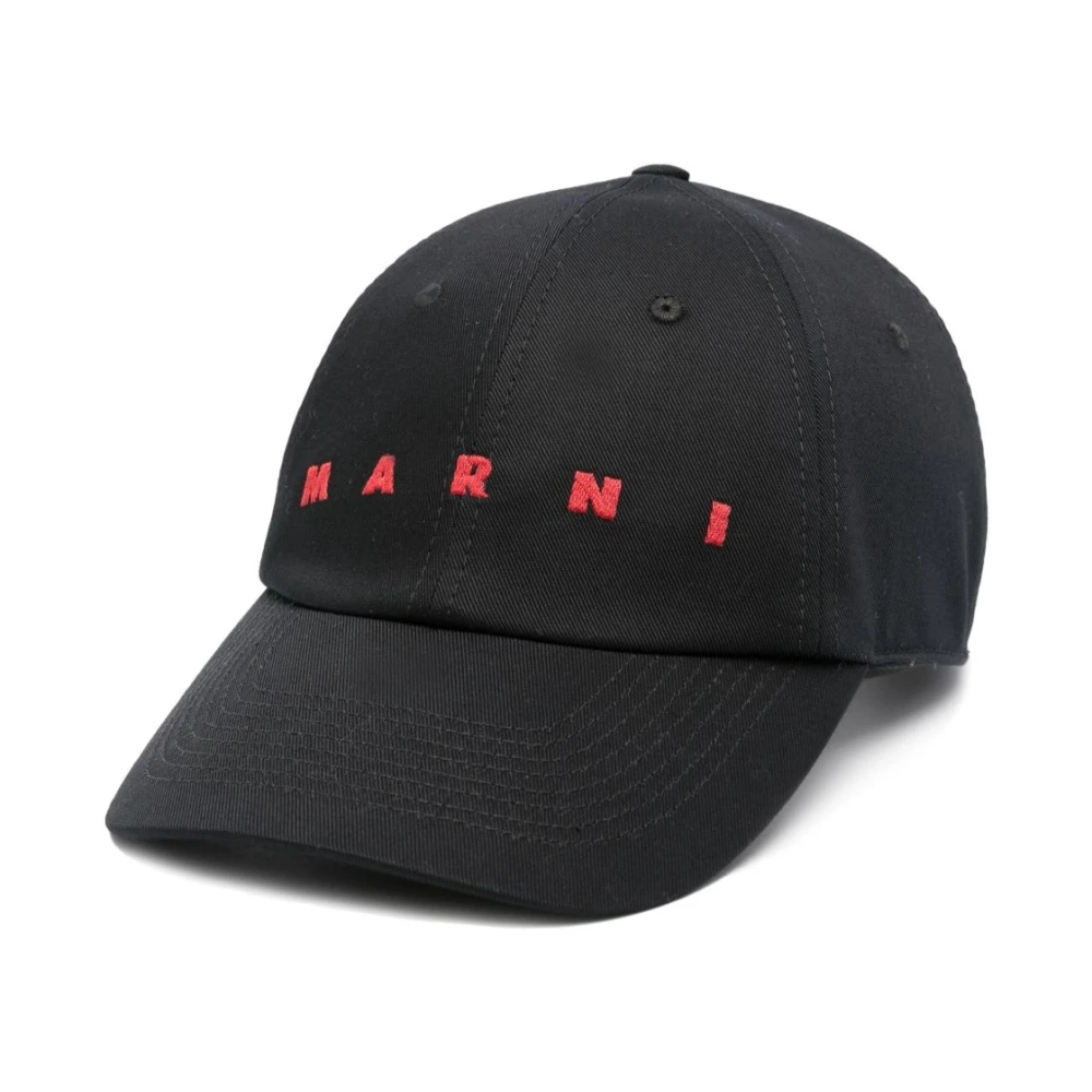 Marni Men's Black Cotton Embroidered Logo Cap - Hats & Caps - M - Accessories