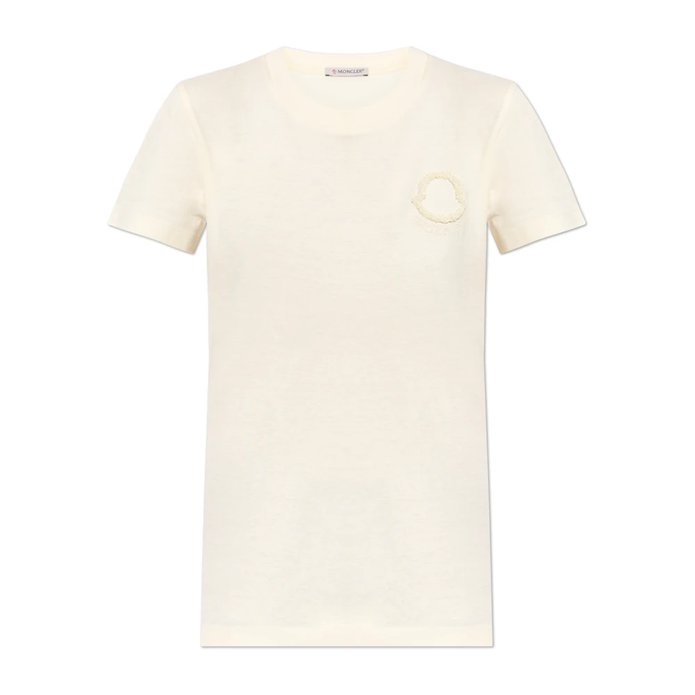 Moncler Women's Yellow T-Shirts, M, Crew-Neck Logo T-Shirt