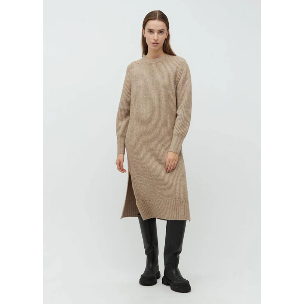 MbyM Beige Gebreide Jurk met Splitjes Beige Dames
