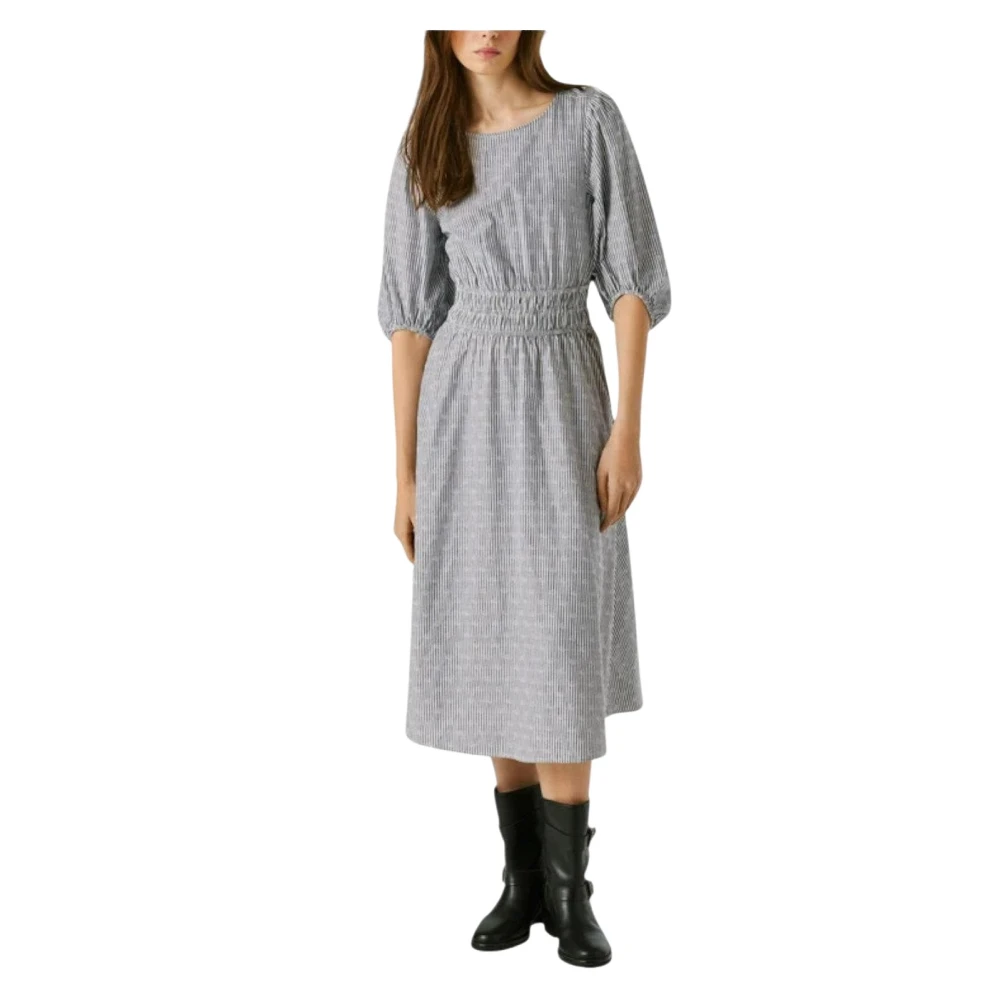 Pepe Jeans Women's Blue Midi Dresses, Xs, Striped Midi Dress