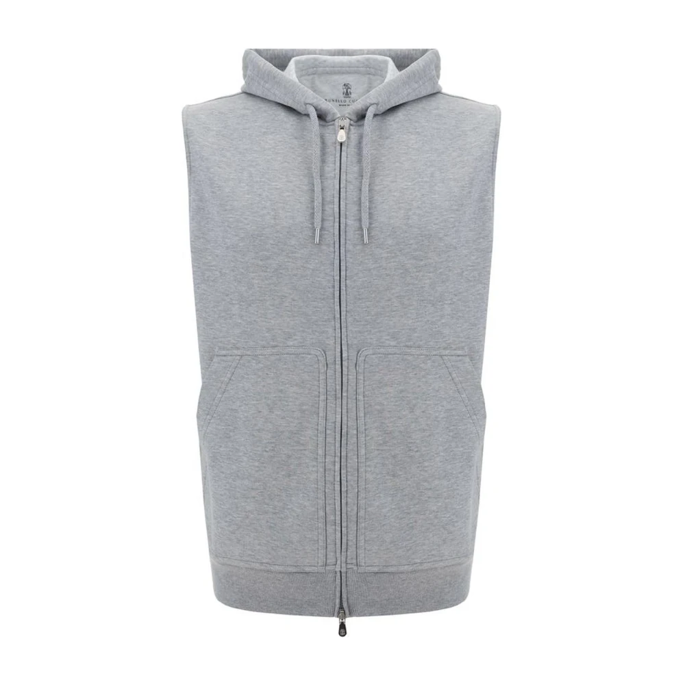 BRUNELLO CUCINELLI Katoenen vest met capuchon en zakken Gray Heren