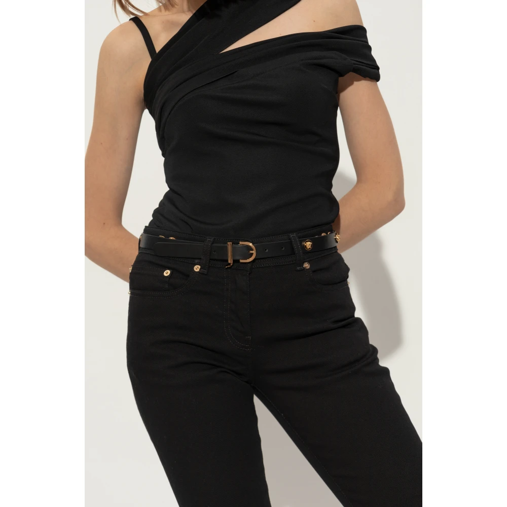 Versace Leren riem met applicaties Black Dames