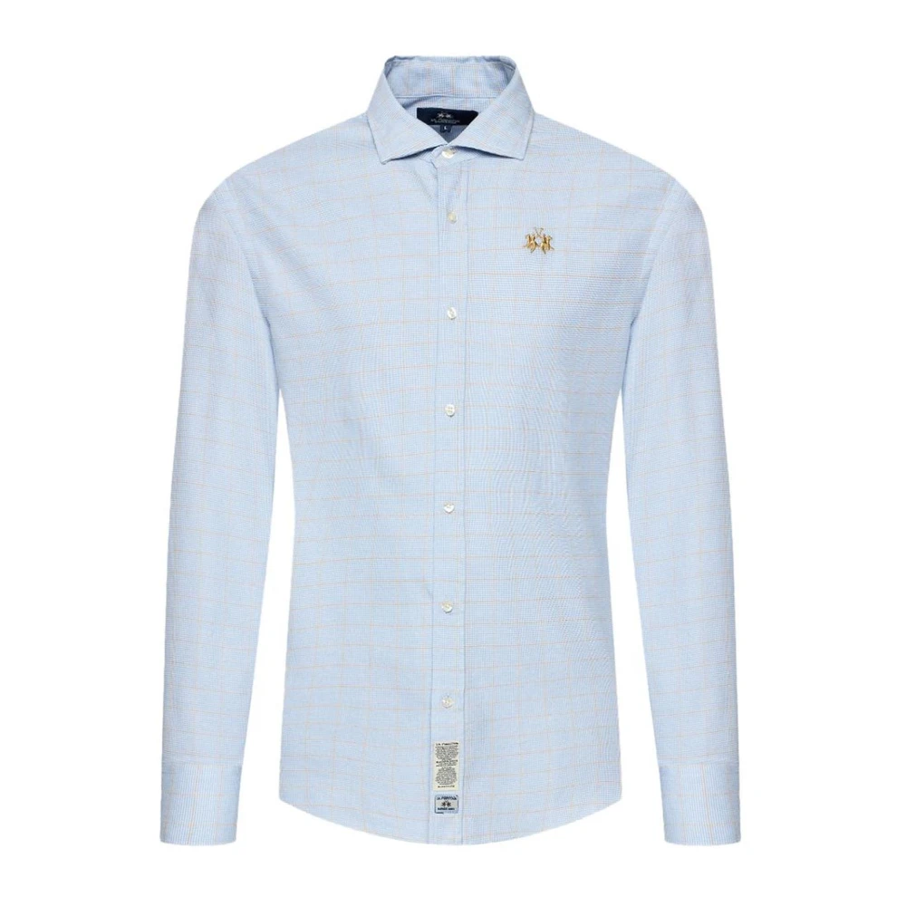LA MARTINA Blauw Goud Gestreept Katoenen Overhemd Blue Heren