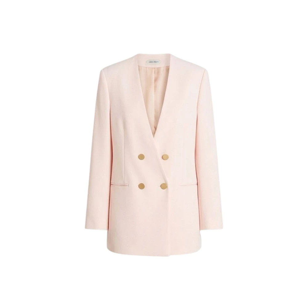 Alberta Ferretti Pink Blazers, Female, Xs, Double-Breasted Jacket With Gold Buttons