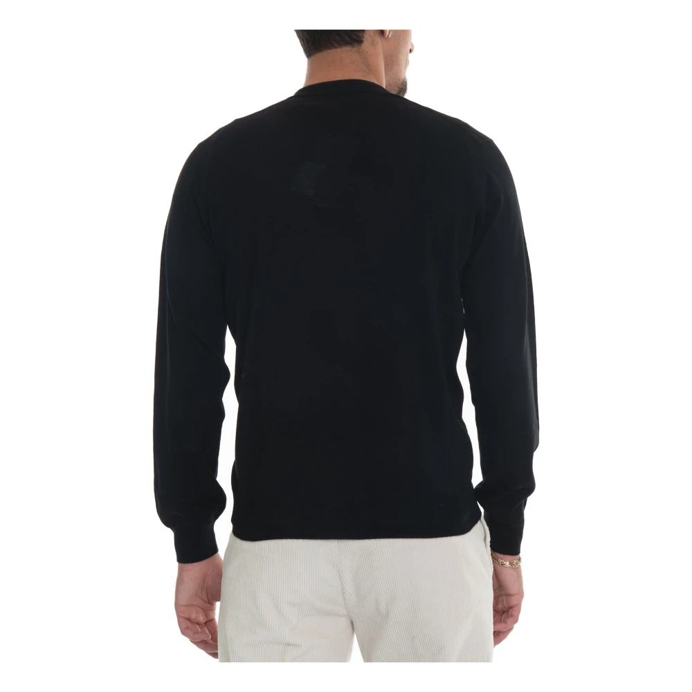 Hindustrie Merino Wol Knoop Cardigan Slim Fit Black Heren
