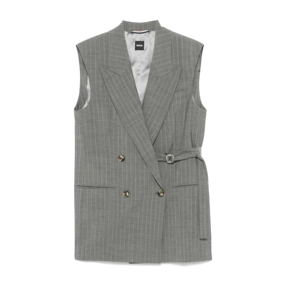 Boss Black Pinstripe Dubbelbreasted Mouwloze Trui Green Dames