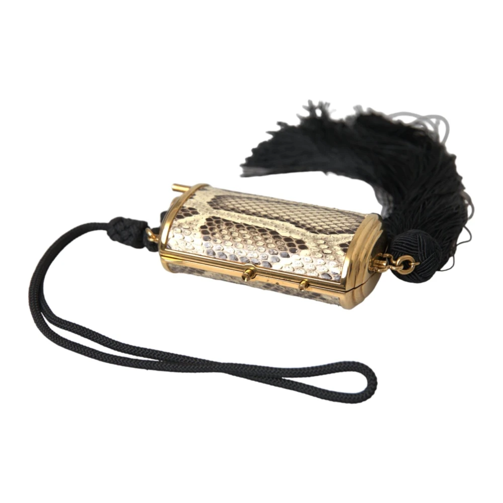 Dolce & Gabbana Beige Bag Accessories, Female, One Size, Python Leather Mini Mirror Tassel Bag