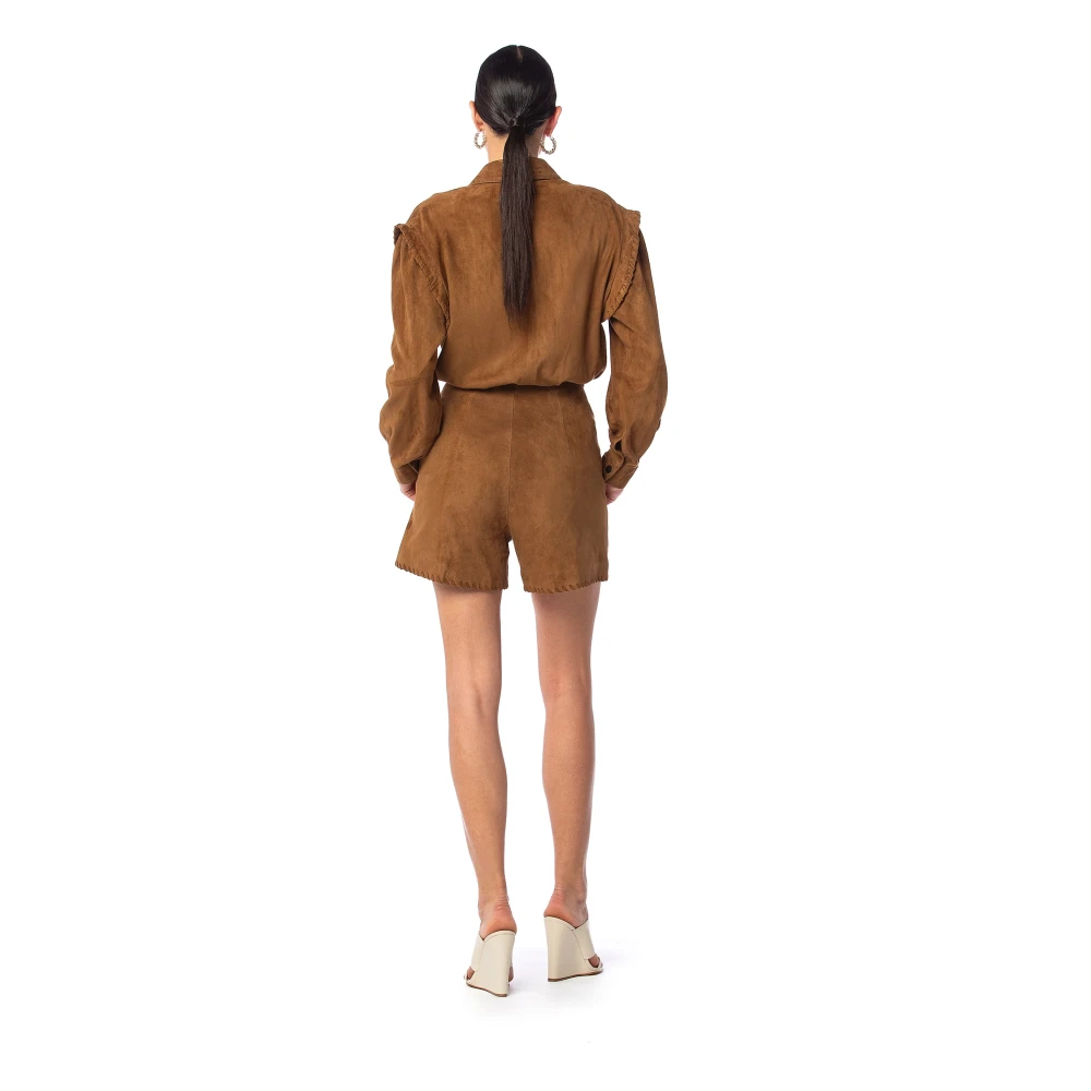 MVP wardrobe Suède Overhemd met Vlechtdetail Brown Dames