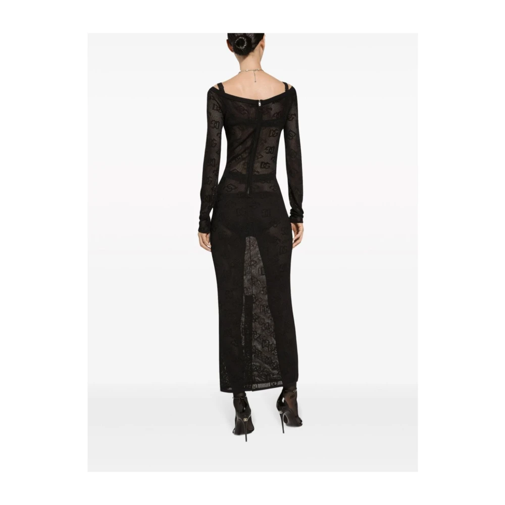 Dolce & Gabbana Zwart Mesh Logo Jurk Black Dames