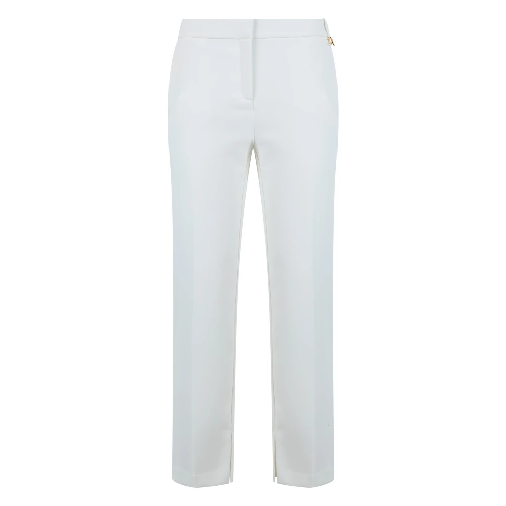 Elisabetta Franchi White Straight Trousers, Female, Xl, Trousers In Lightweight Crêpe Fabric With Logo Charm