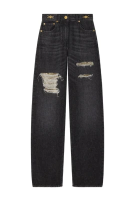 Svarta Ripped Jeans med Guld Detaljer