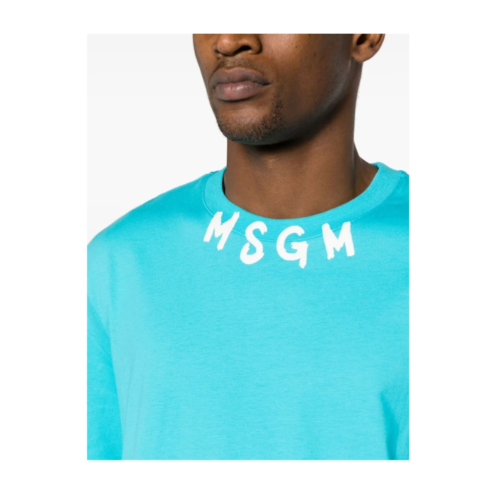 Msgm Logo Kraag T-Shirt Blue Heren