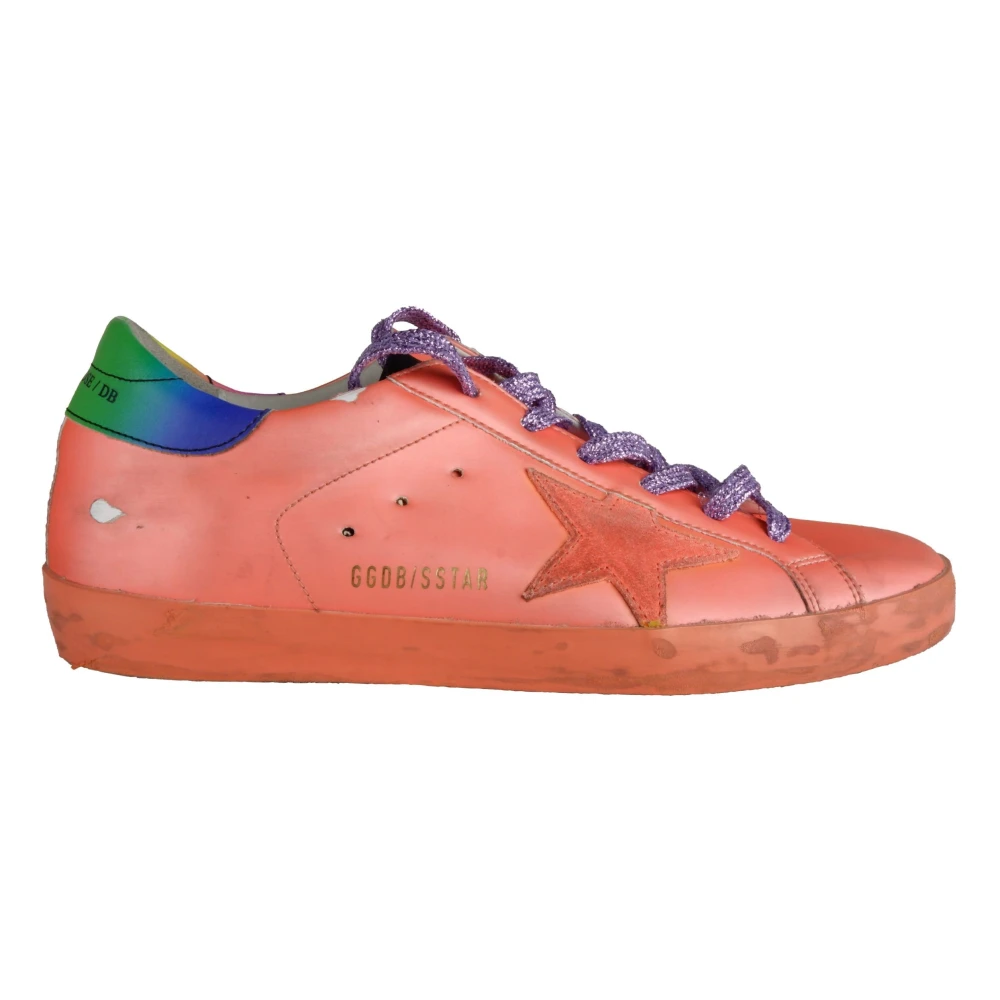 Golden Goose Oranje Leren Sneaker met Glitter Veters Orange Heren