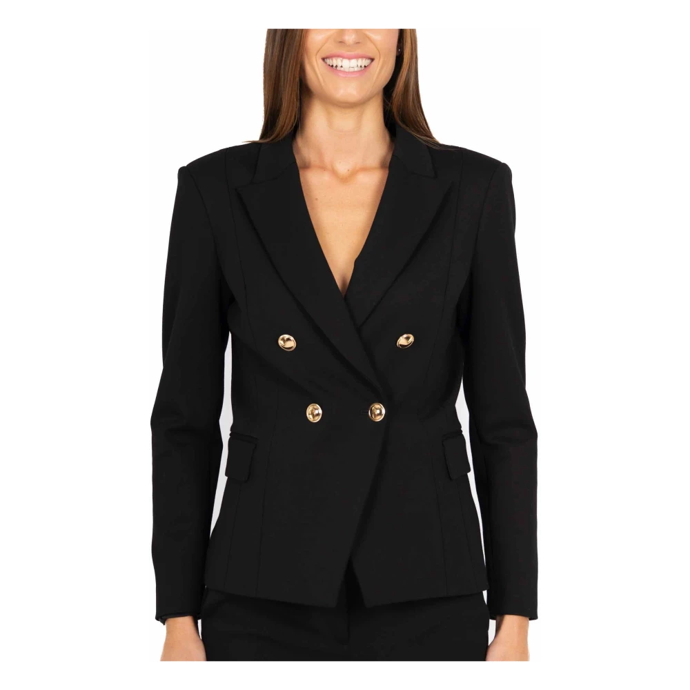 Liu Jo Zwarte dubbelrijige blazer met gouden knopen Black Dames