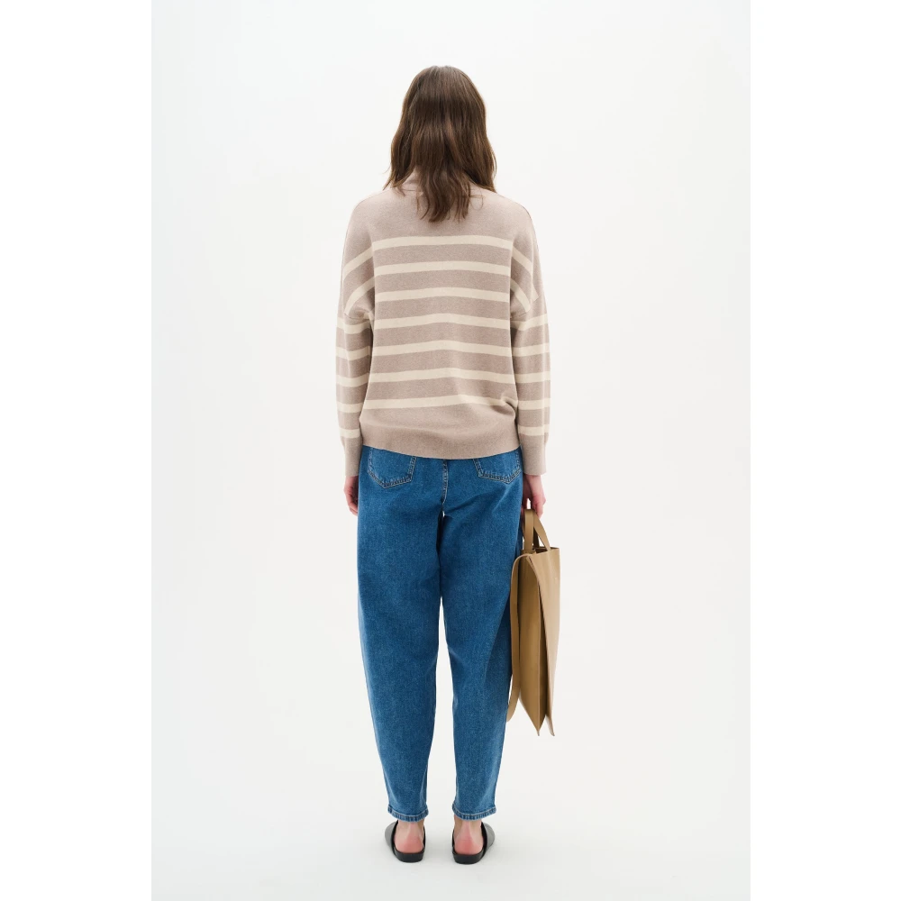InWear Gestreepte Turtleneck Pullover Zandgrijs Beige Dames