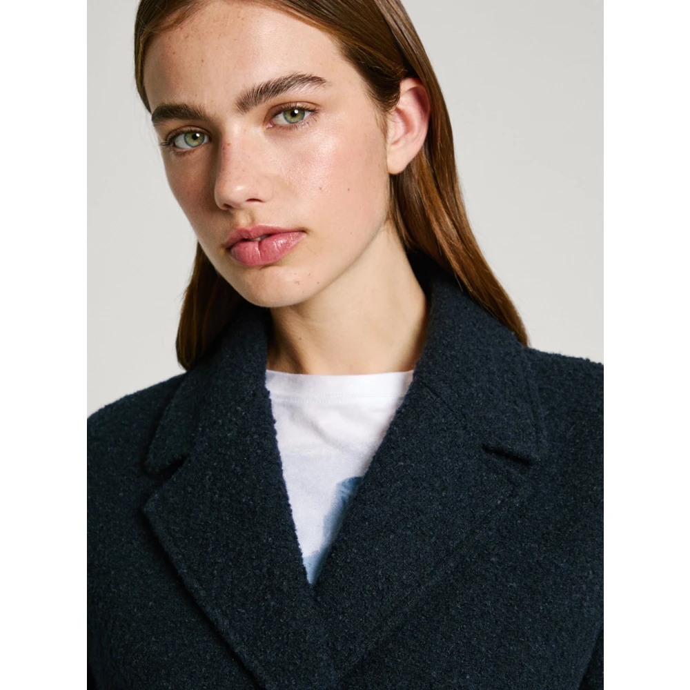 Pepe Jeans Blauwe Wol Cropped Jas met Dubbele Knoopsluiting Blue Dames