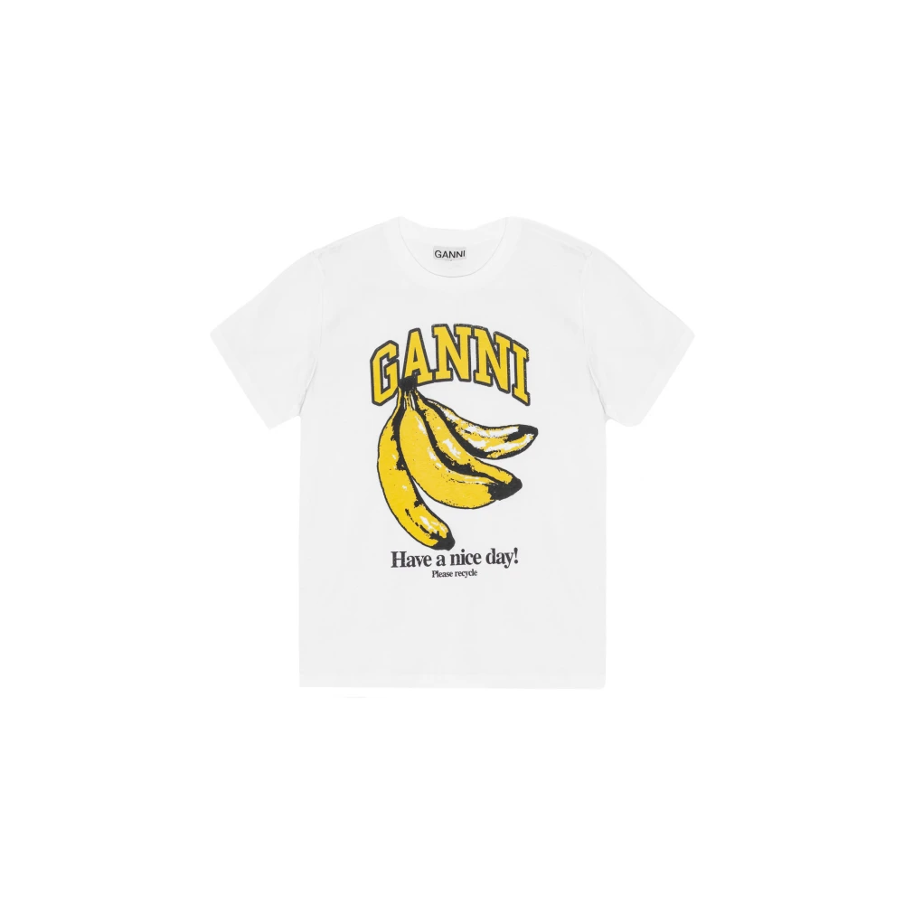 Ganni Relaxed Banana T-shirt met Print White Dames