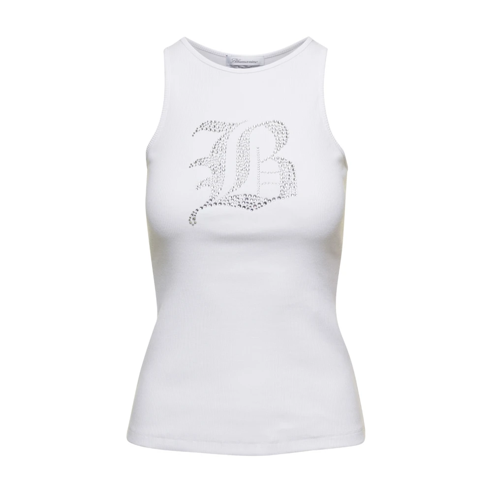 Blumarine Witte Tanktop met Strass Logo White Dames