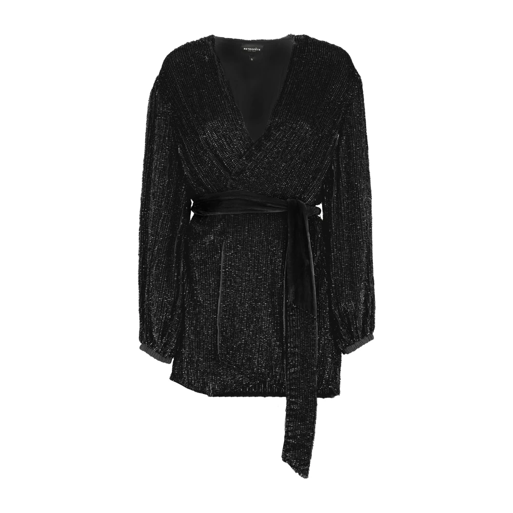 Retrofête Zwarte pailletten V-hals jurk Black Dames