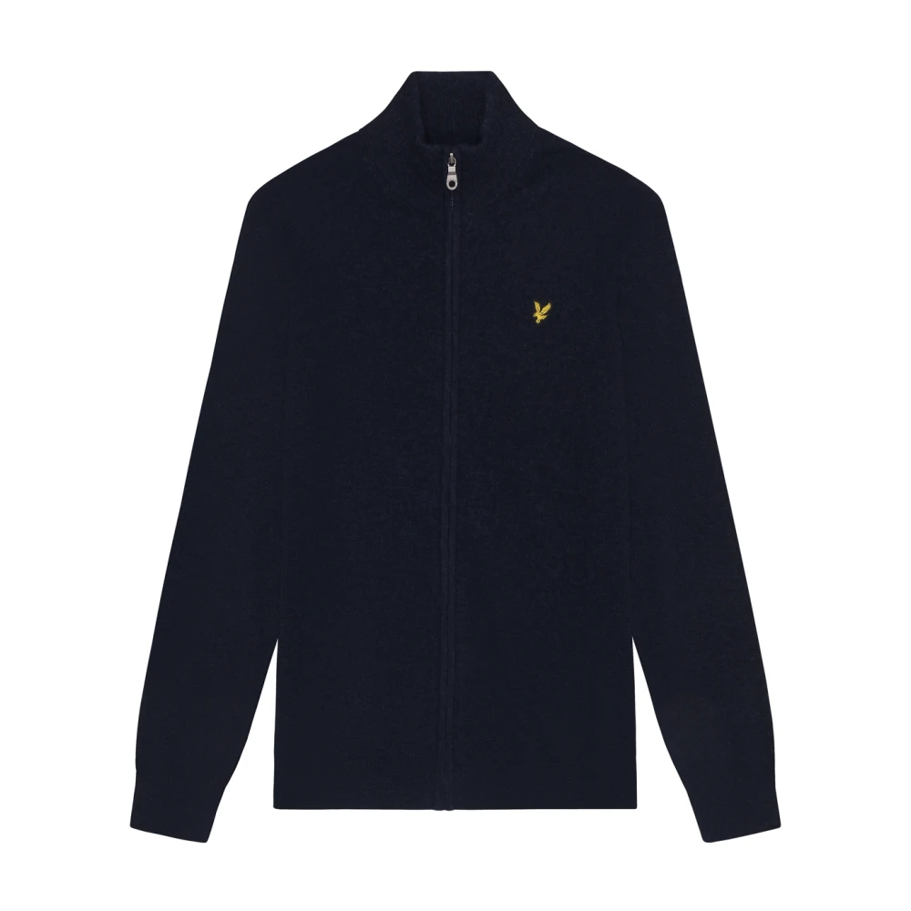 Lyle & Scott Stickad Lamullsblandning Dragkedja Genom Cardigan Blue, Herr