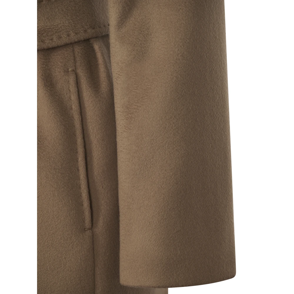 Max Mara Kameelwollen Lange Jas Met Riem Brown Dames