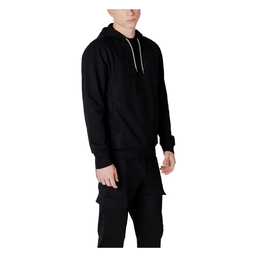Emporio Armani EA7 Heren Katoenen Capshirt Sweatshirt Lente Zomer Black Heren