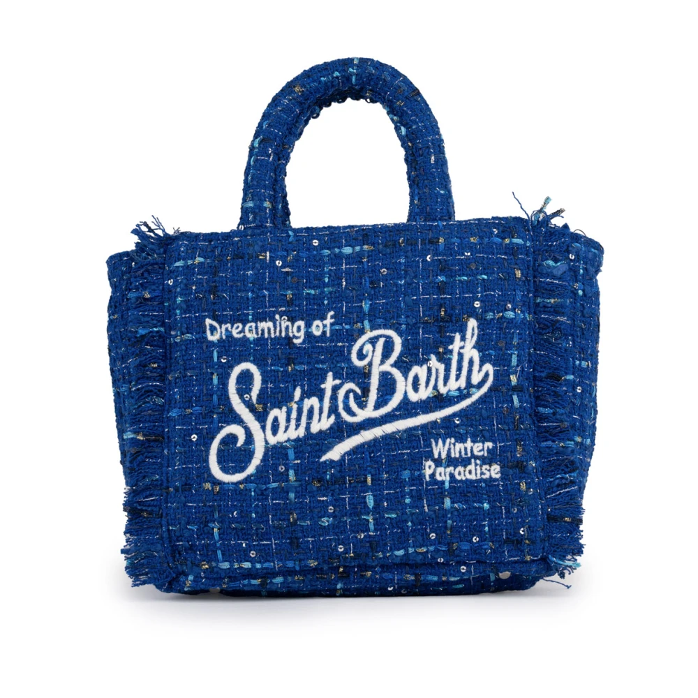 MC2 Saint Barth Blauwe Tweed Dameshandtas met Franjes Blue Dames