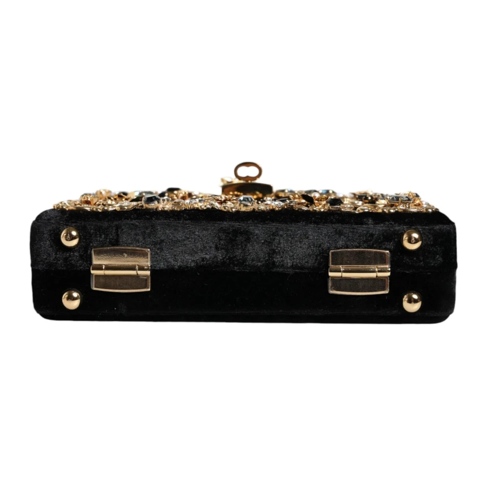 Dolce & Gabbana Velvet Floral Crystal Clutch met hangslot Multicolor Dames
